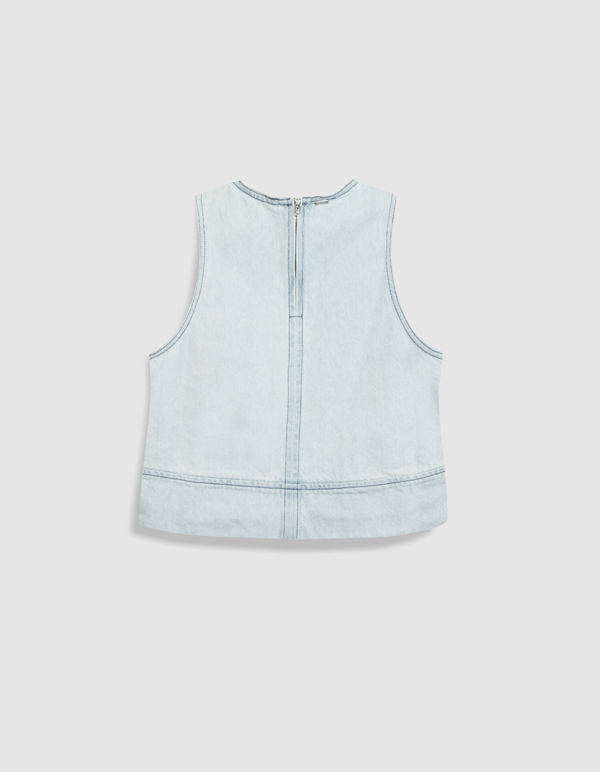 Top en jean bleu délavé sans manches zip dos Femme