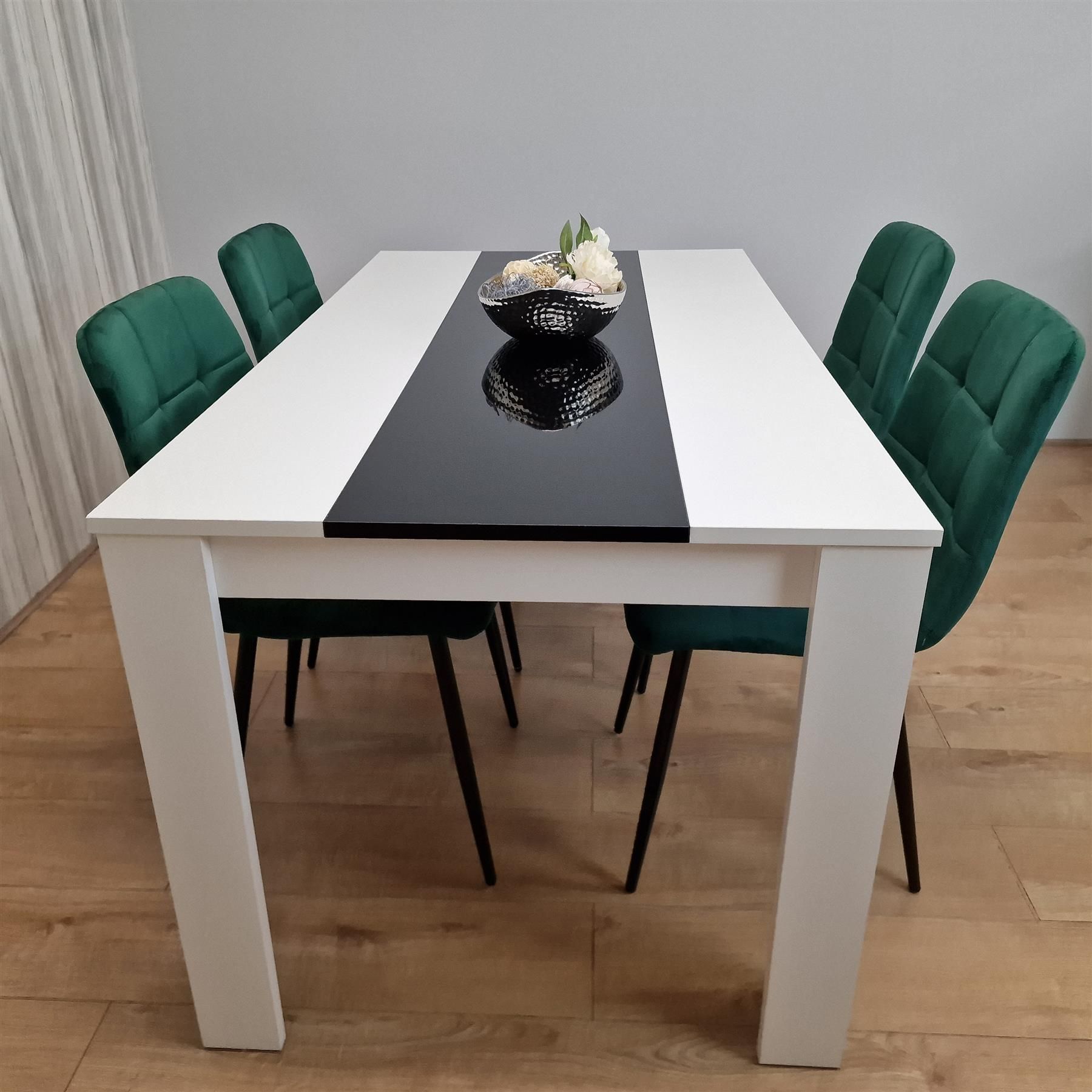 KOSY KOALA Modern Dining Table Set With 4 Green Velvet Chairs Dining Room Furniture
