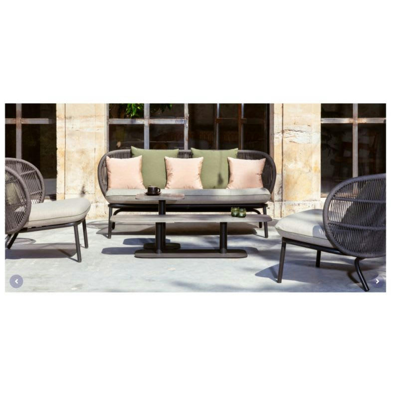 ARIA - Salon de jardin aluminium  5 places coussins blancs