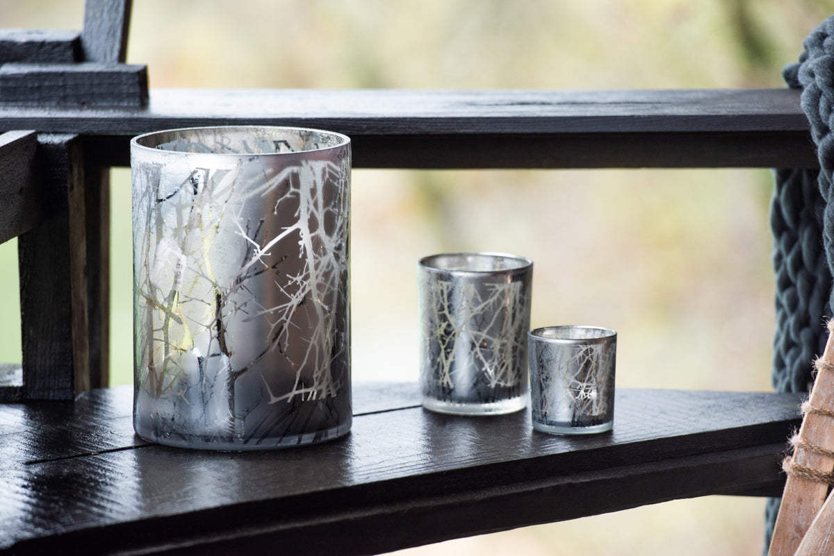 J-Line kaarshouder Takken - glas - grijs - small - 3 stuks