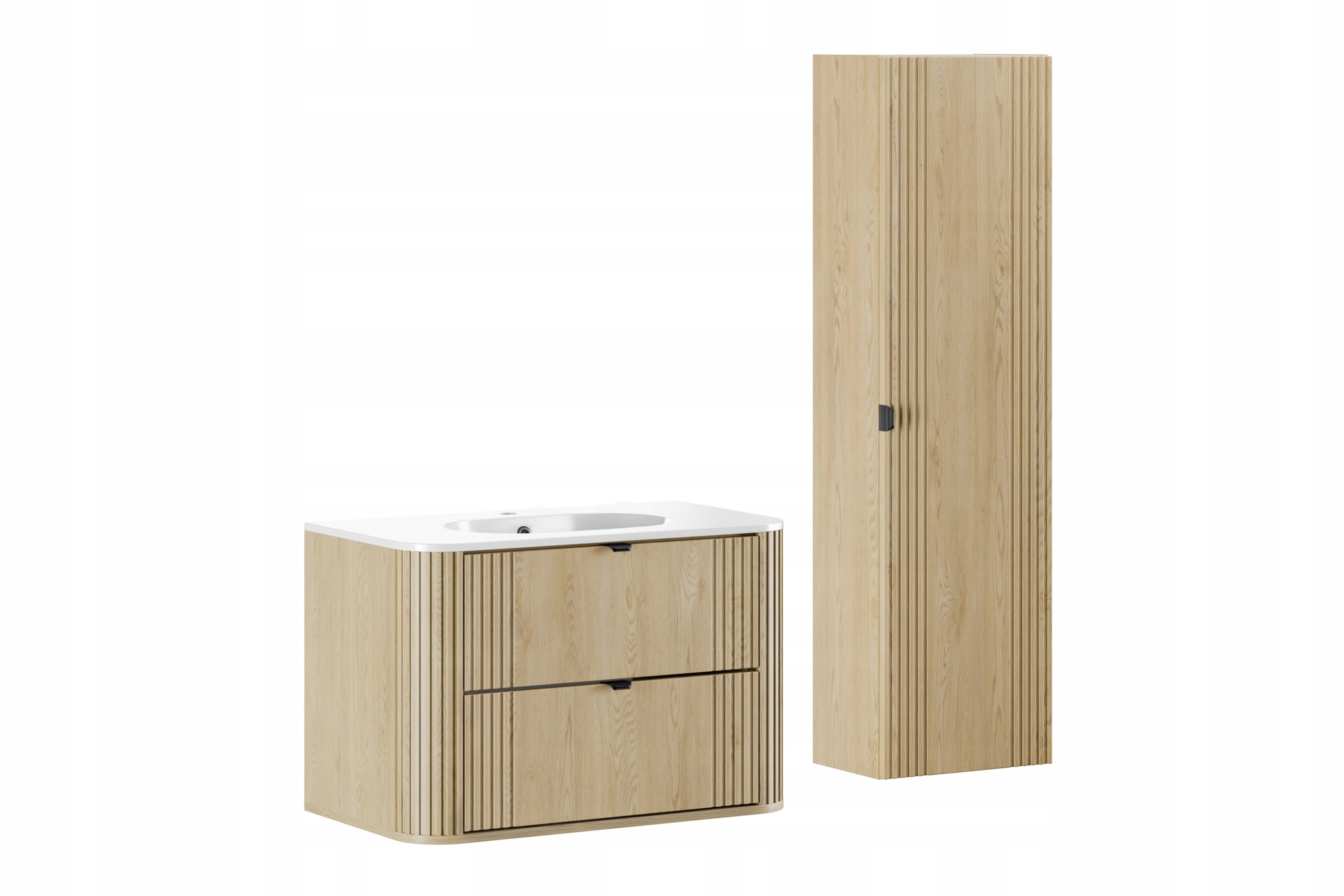 Zestaw OVALIA CREMONA 80 cm Dąb z Umywalką PURE i Słupkiem MDF nowoczesny