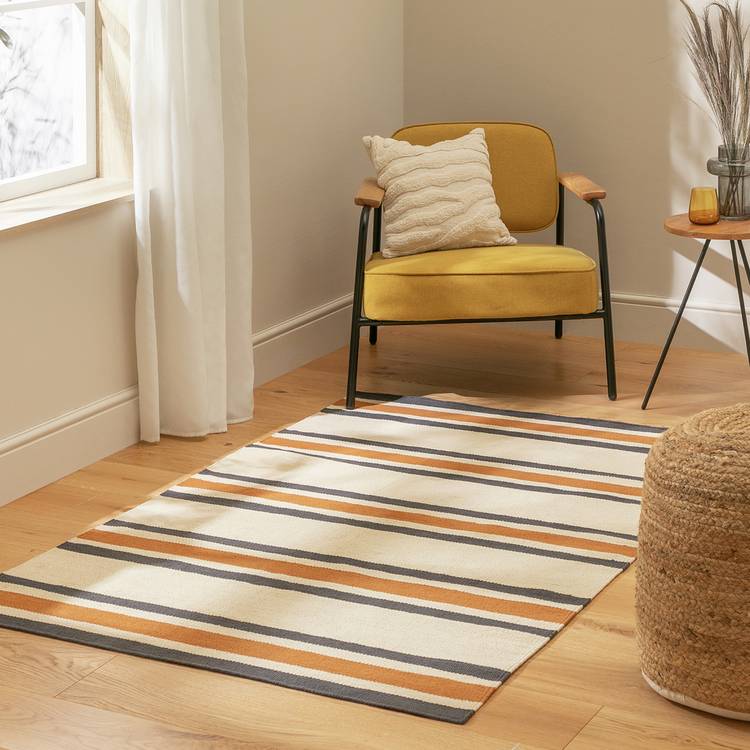 Habitat Stripe Charcoal Flatweave Rug - 120x170cm
