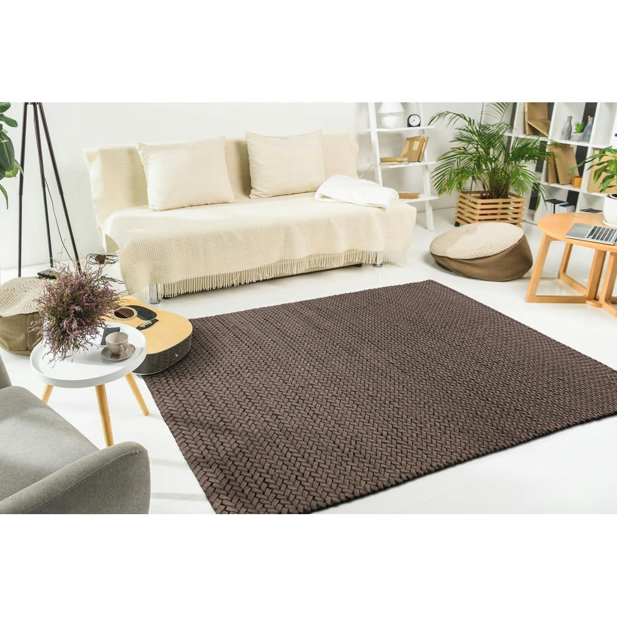 BORY - Tapis tressé main en Laine Taupe 120x170 cm