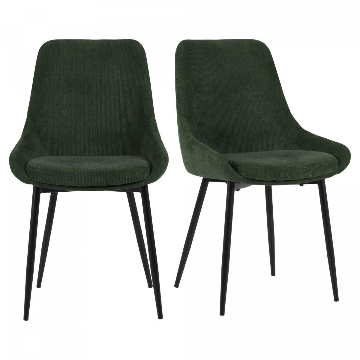 ZAIPO - Lot de 2 chaises design velours côtelé vert foncé