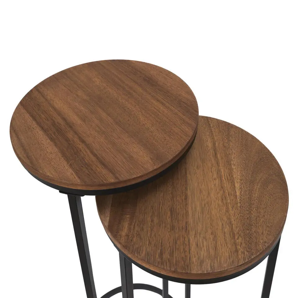 Home Deco Factory Bijzettafel - 2x stuks - hout - metaal