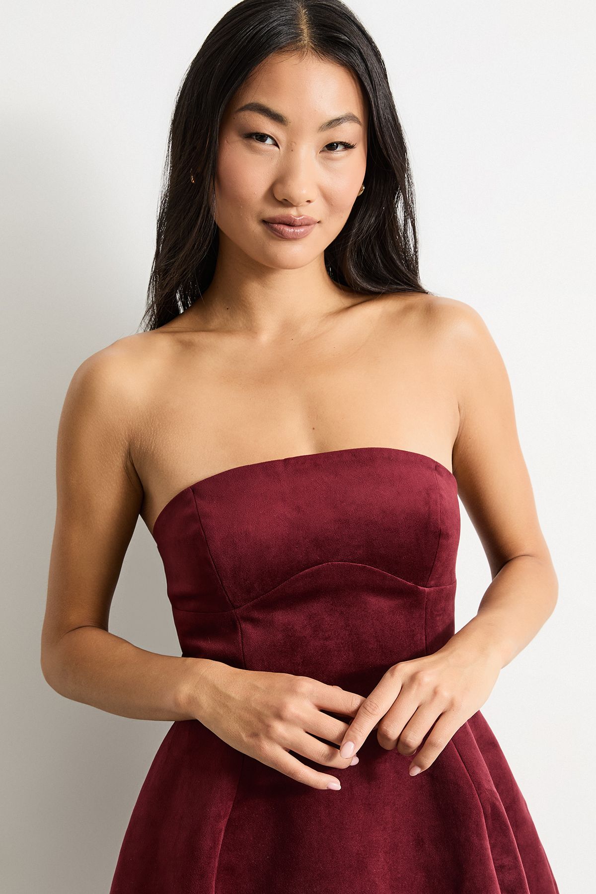 Warehouse Petite Bonded Velvet Mini Bustier Dress