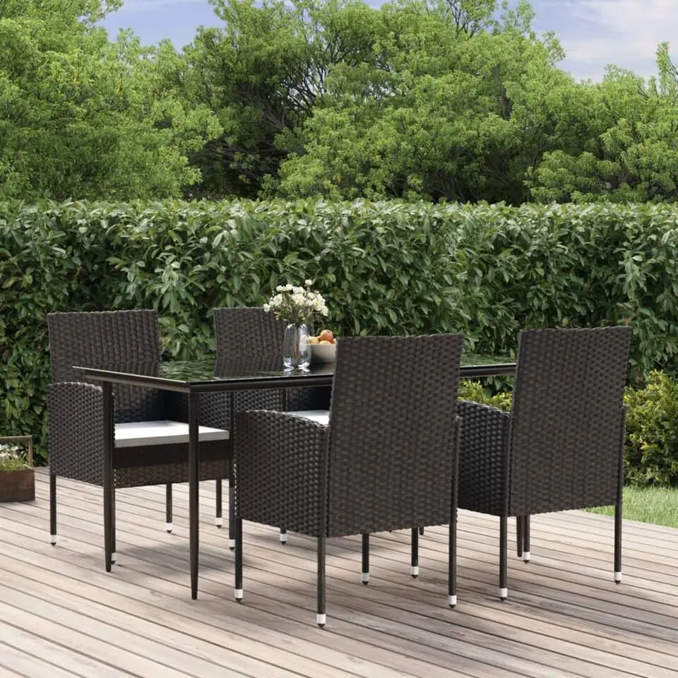 vidaXL - 4-zits Tuinset wit kussens - Zwart poly rattan en staal - 160x80 cm