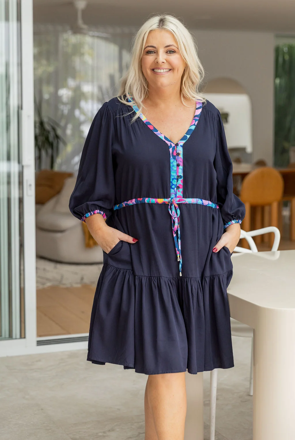 Ziggy Contrast Dress in Navy/Remix by Kasey Rainbow