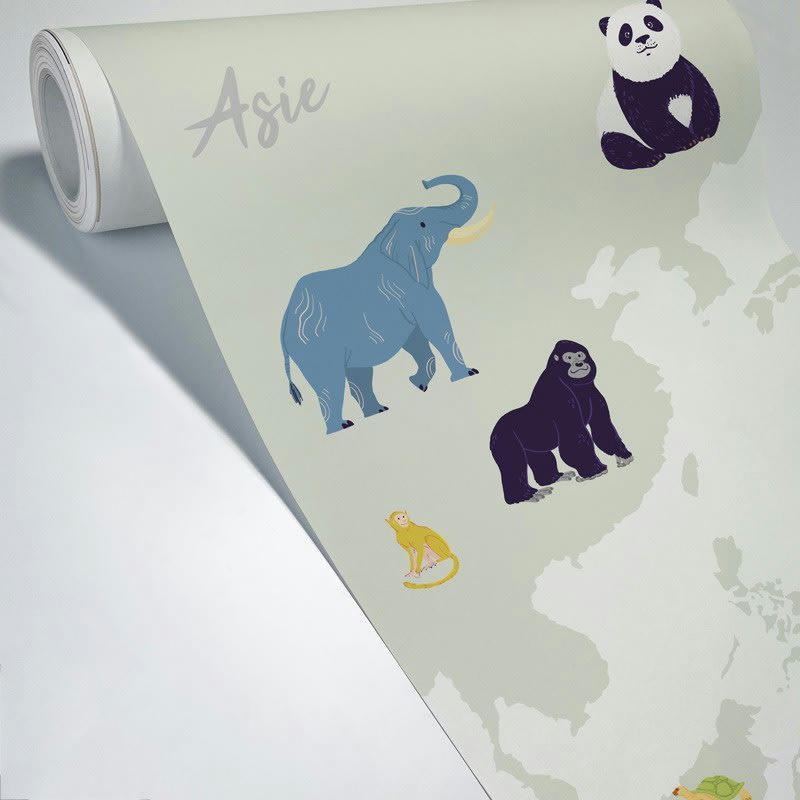 WORLD MAP NATURE - Papier Peint Panoramique L336xH270cm Vert Planisphére