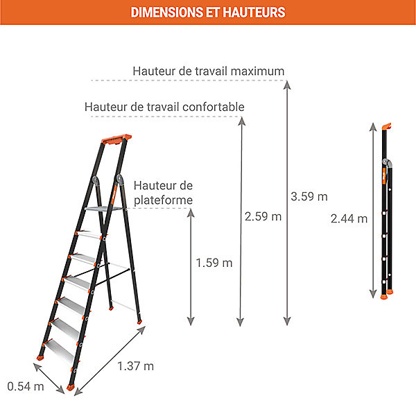 Escabeau pro 7 marches - Hauteur max. de travail 3.59m - 2375817