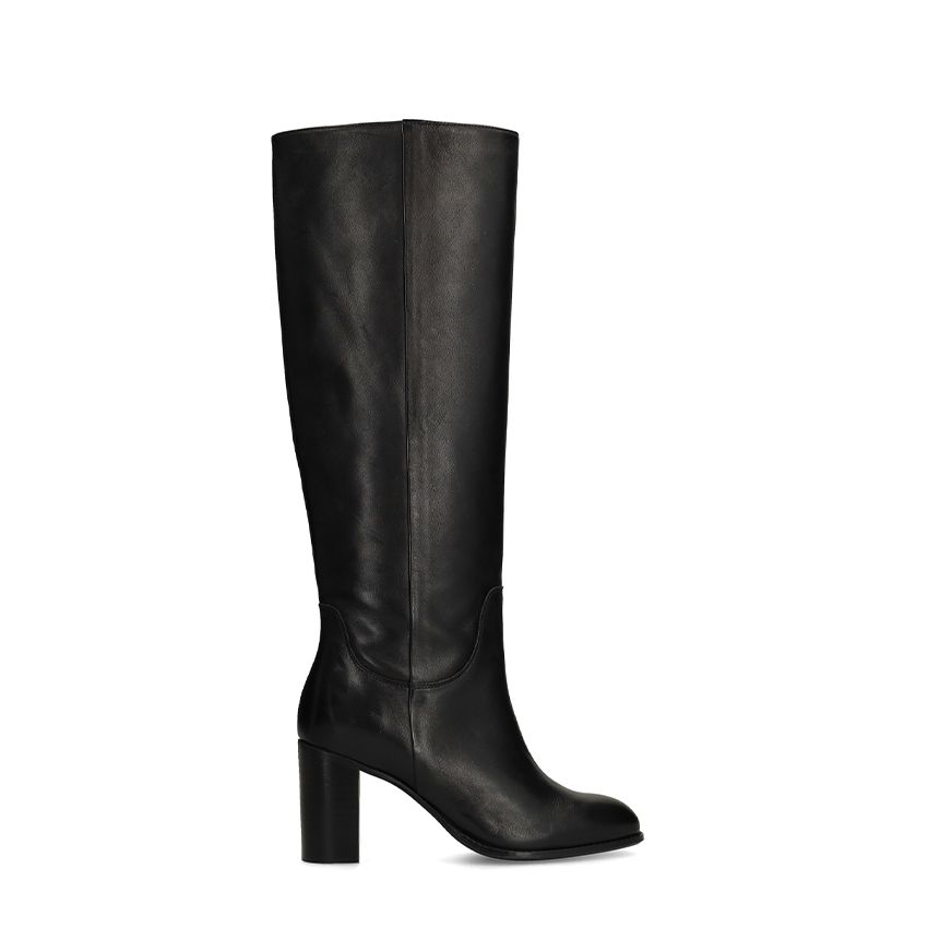 Manfield Zwarte leren hoge laarzen met hak