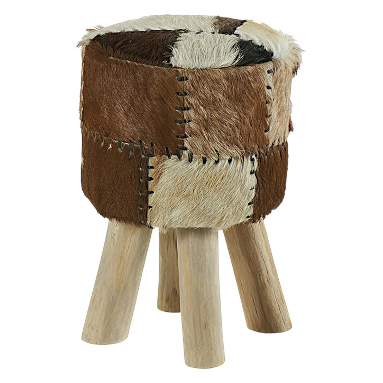 Pouf bois de teck peau LAMPANG