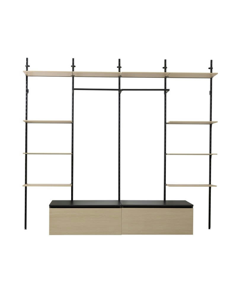 KALI - Dressing ouvert modulable en bois et métal - Noir