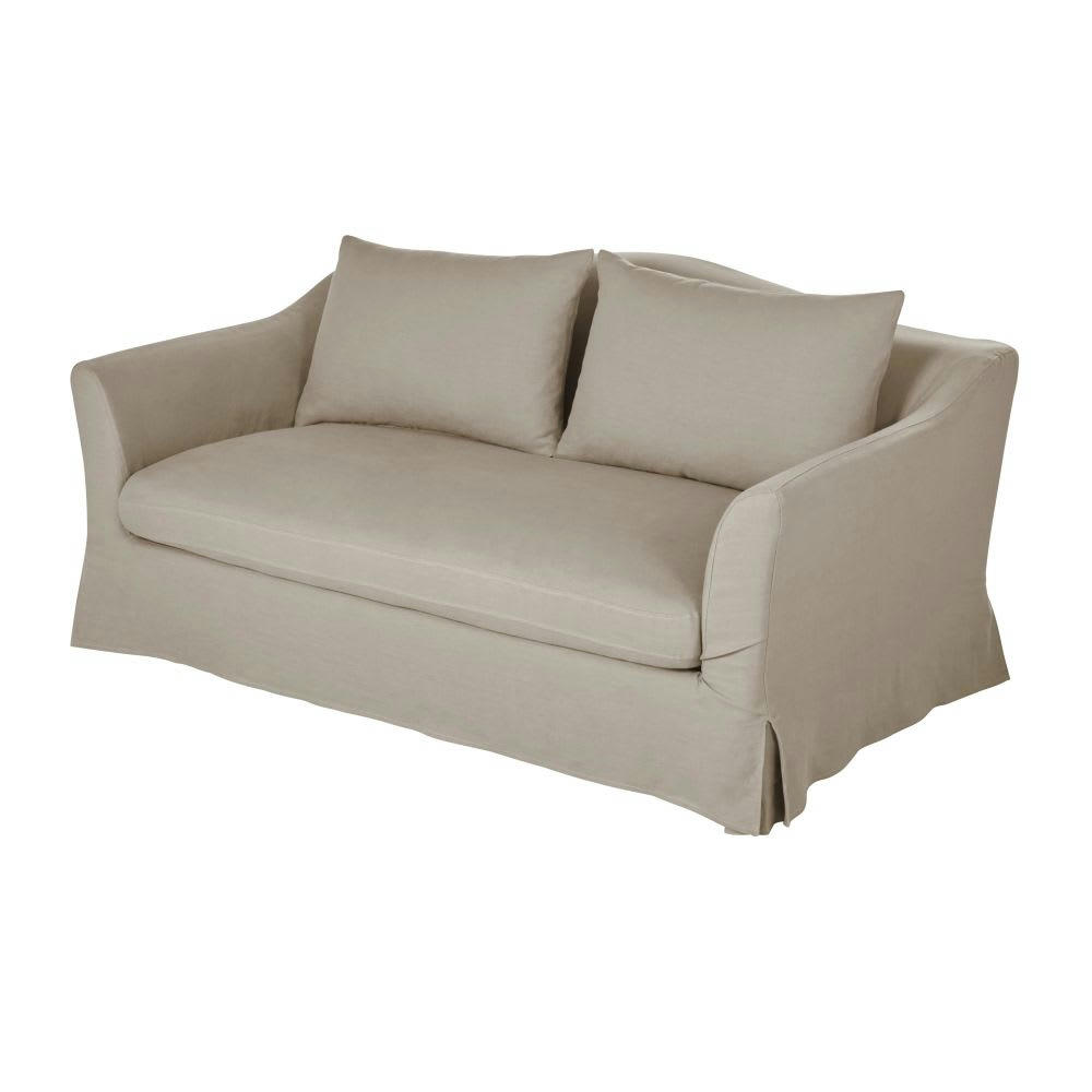 Anaelle - Canapé 2 places en lin beige ficelle