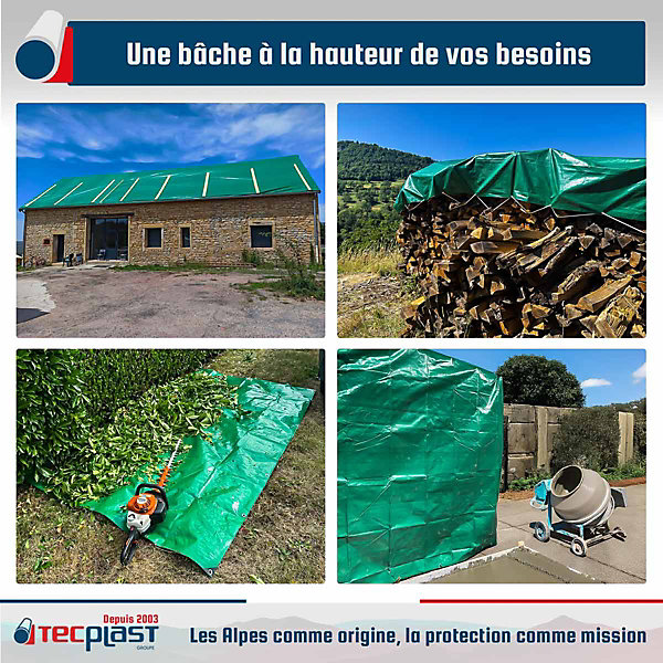Bâche de Protection 3x5 m - TECPLAST - HQ250MU - Verte et Marron - Haute Performance - Bâche étanche - Résistance Anti-UV