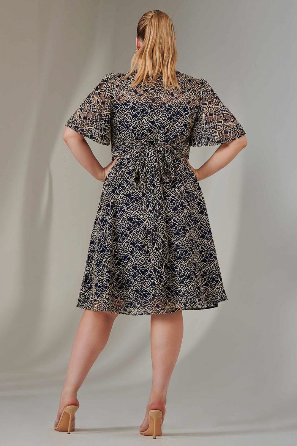 Jolie Moi Flare Sleeved Lace Midi Dress