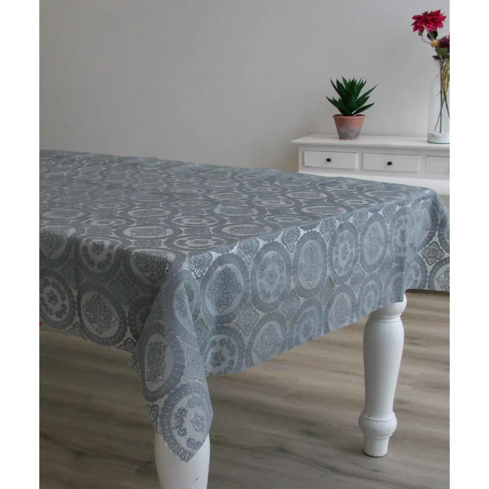 Bellatio design Tafelzeil - grijs - patroon - 140 x 220 cm