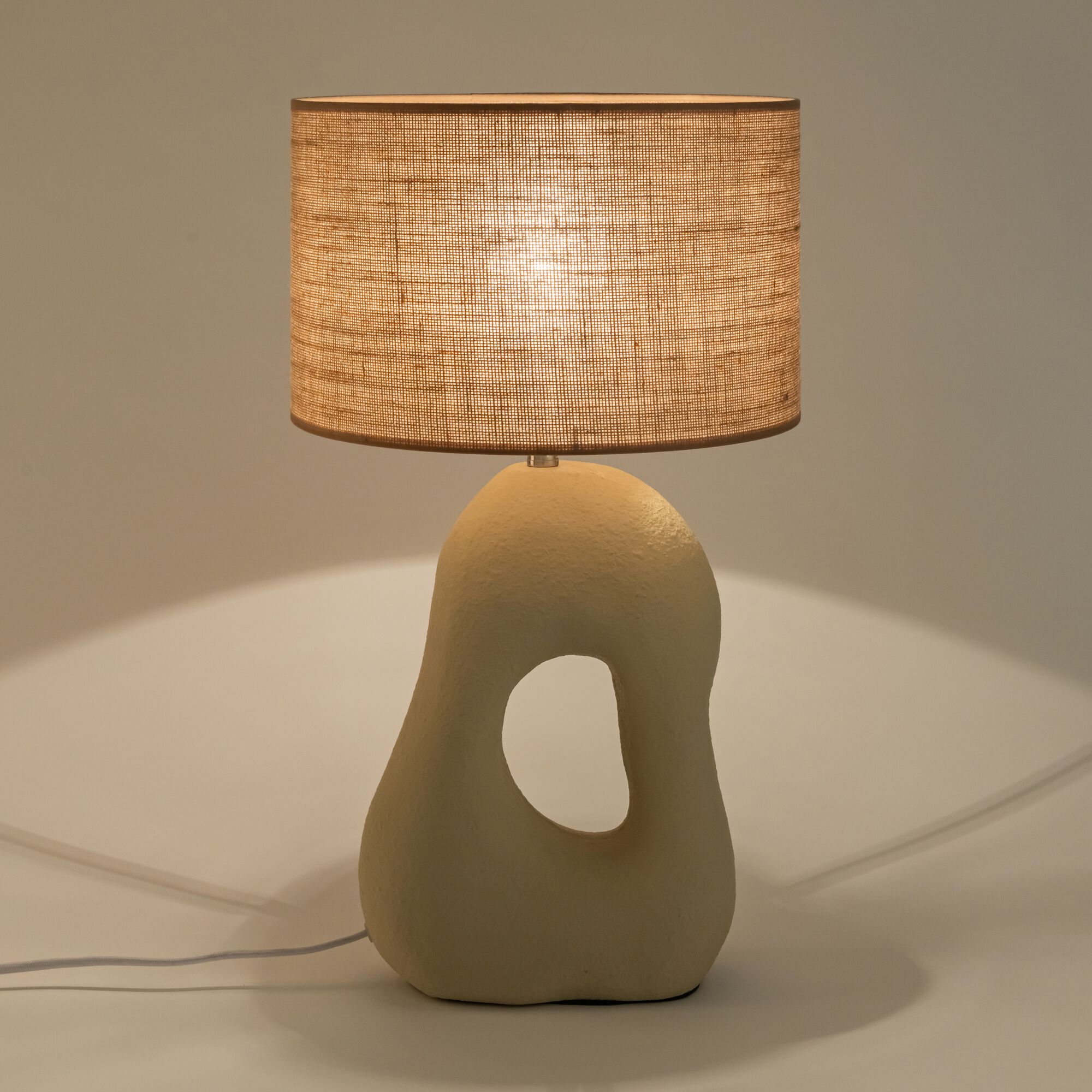 NINO - Pied de lampe électrifié en grès H40,5cm - beige