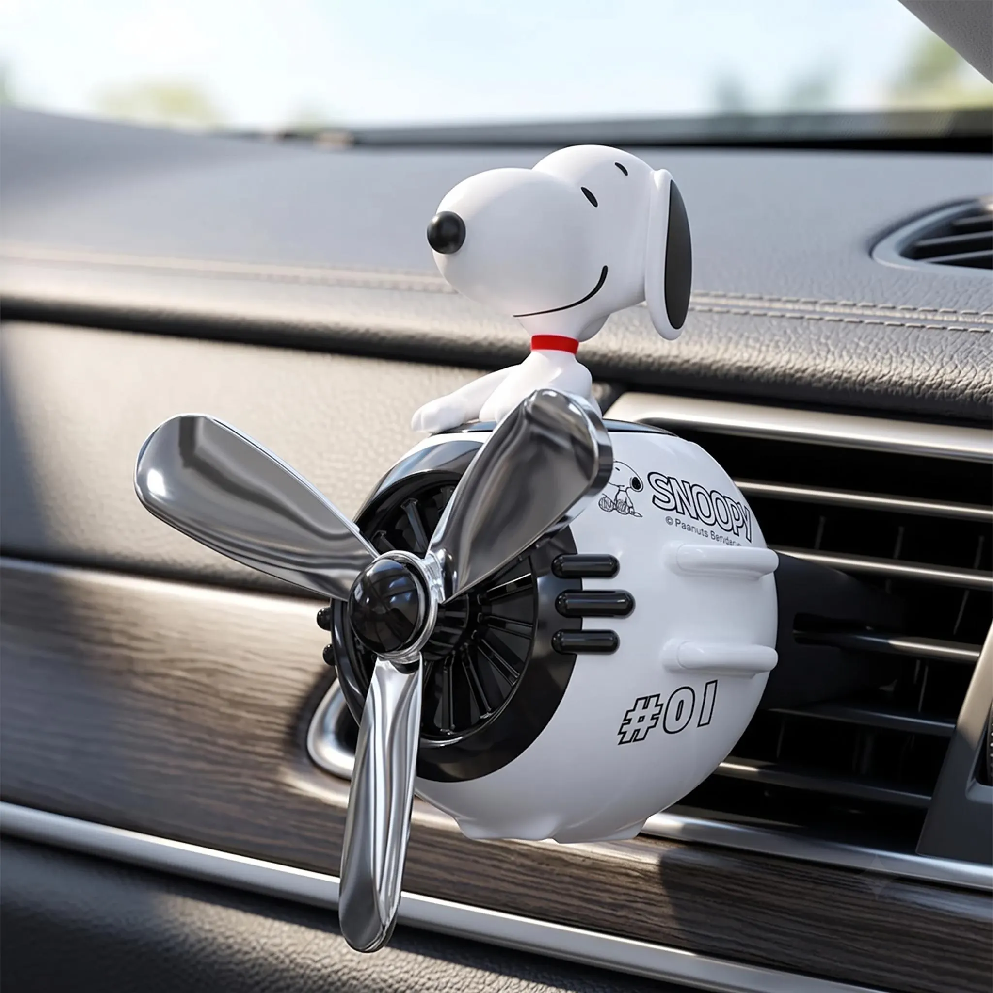 Snoopy Airplane Car Air Freshener, Rotating Propeller Vent Clip, Flannel Accessory