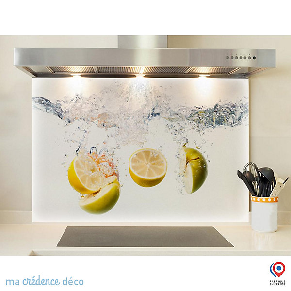 Crédence cuisine fond de hotte Bain de pommes et citrons - Verre trempé - L 60 cm x H 45 cm - MaCrédenceDéco