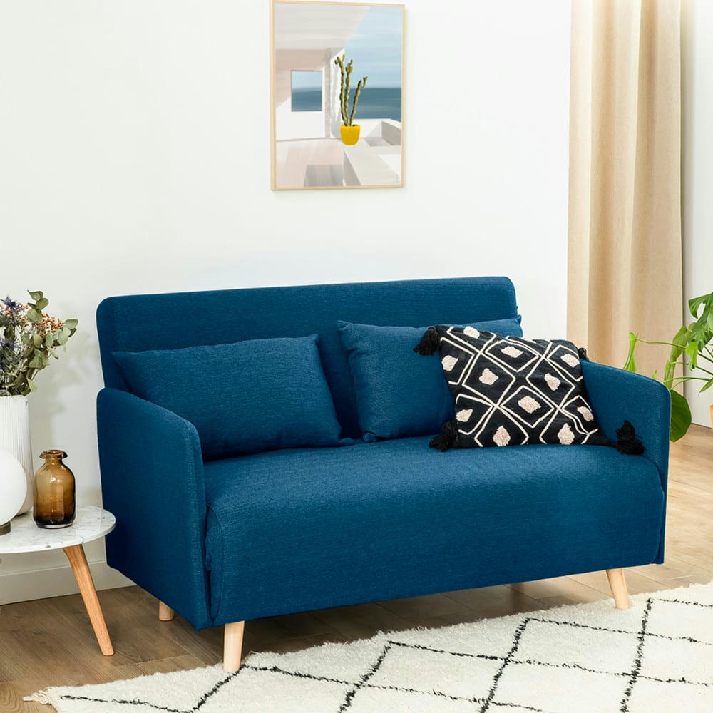 BELUSHI - Canapé convertible 2 places en tissu (L120cm) bleu