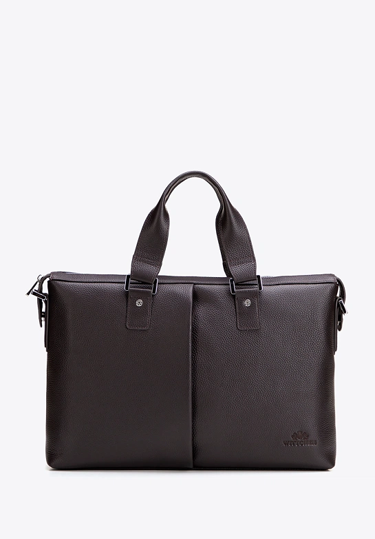 Torba na laptopa 15,6” ze skóry naturalnej groszkowej brązowa