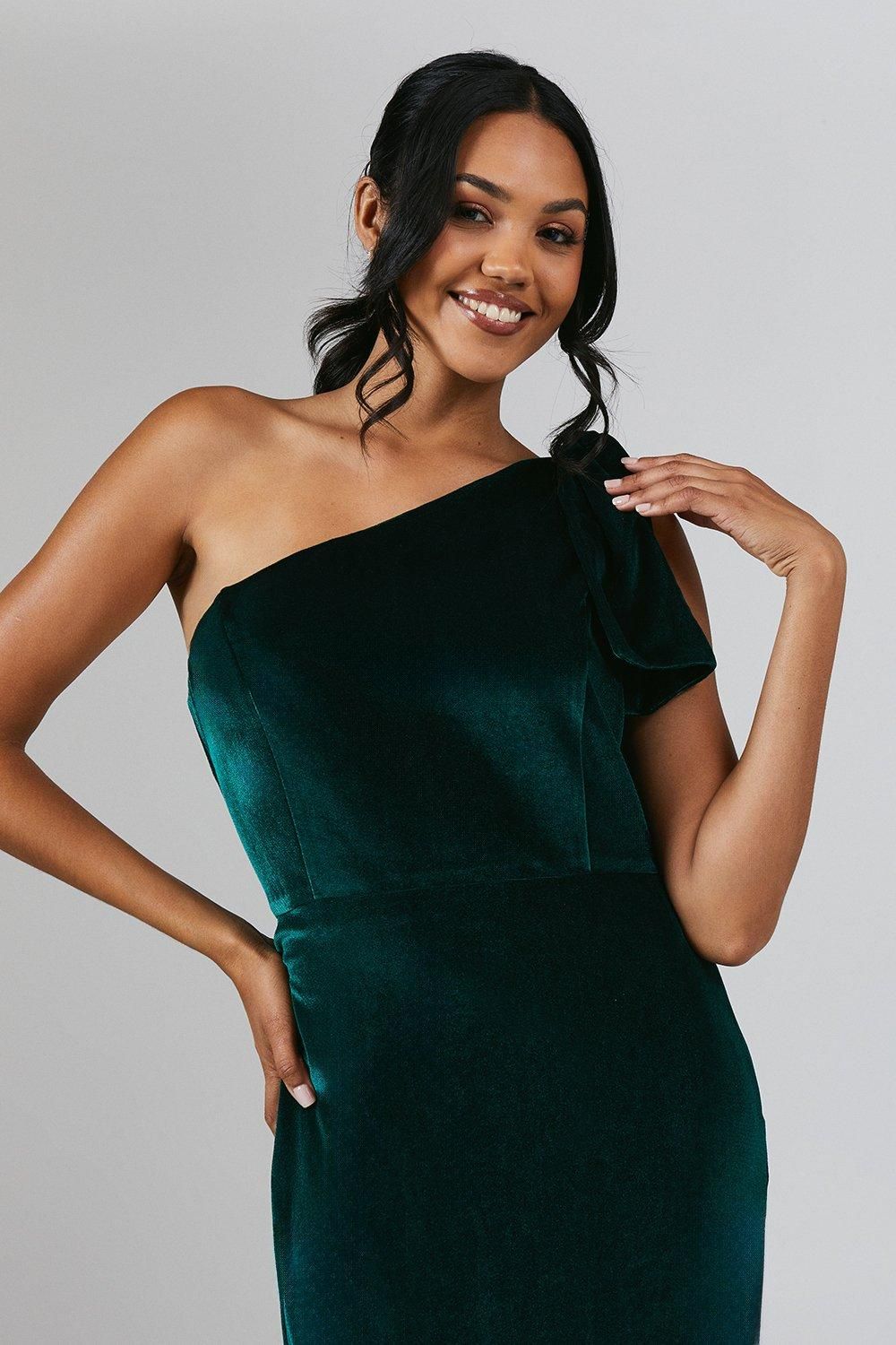 Coast Bow One Shoulder Velvet Bridesmaid Maxi Dress