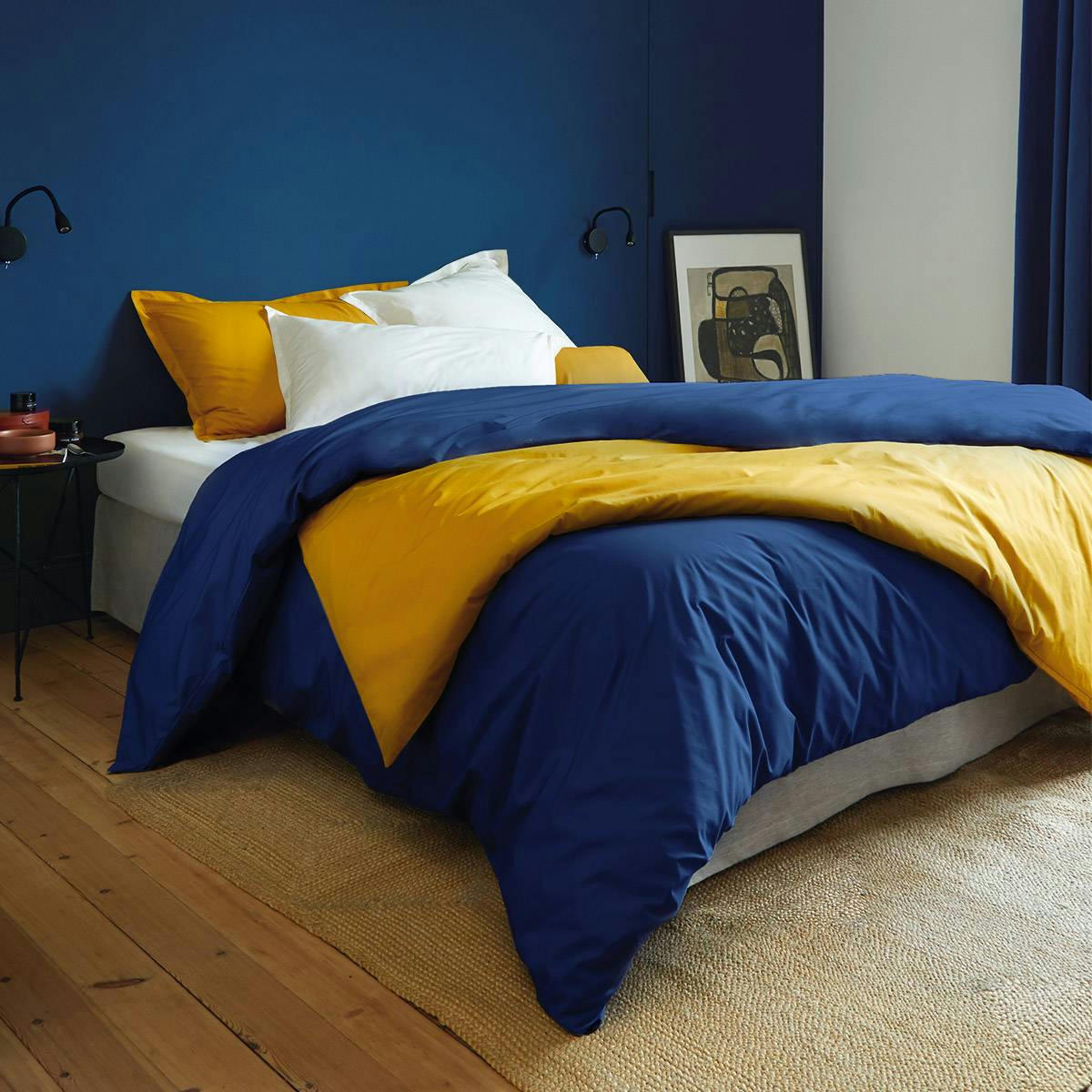 ALCOVE - Housse de couette en percale de coton bleu 260 x 240 cm