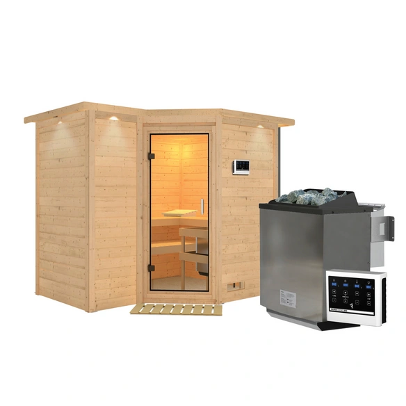 Sauna »Riga 2«, inkl. 9 kW Bio-Kombi-Saunaofen mit externer Steuerung, für 4 Personen