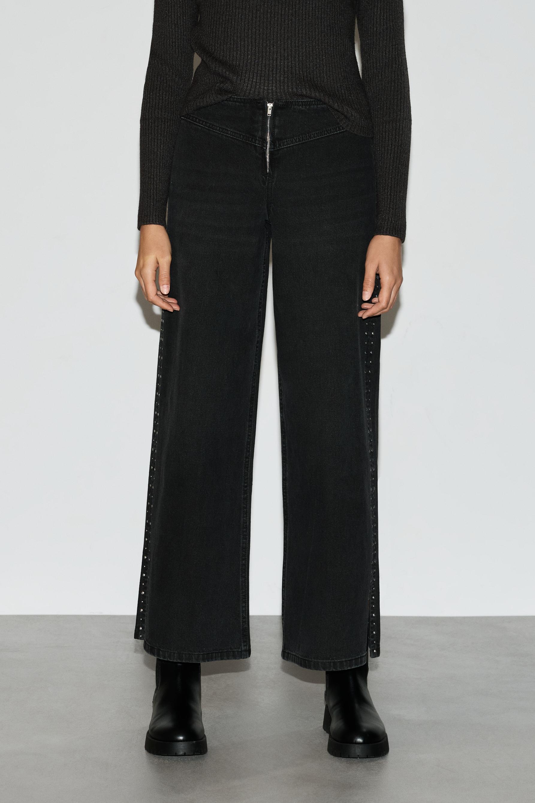 Jeans wide leg tachas