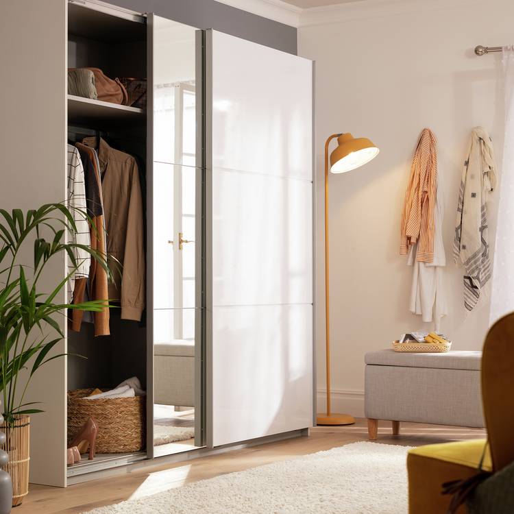 Habitat Holsted Mirror 200cm Sliding Wardrobe - White Gloss