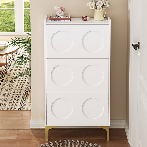 Meuble à Chaussures Moderne, 3 étages avec Pieds Métal et Rangement Spacieux, Pratique pour entrée, MDF, Blanc, 63x24x120 cm