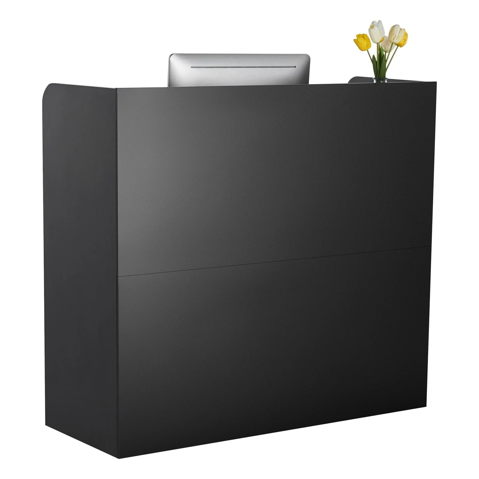 Black MDF Reception Desk with 3 Drawers and Cabinet Storage