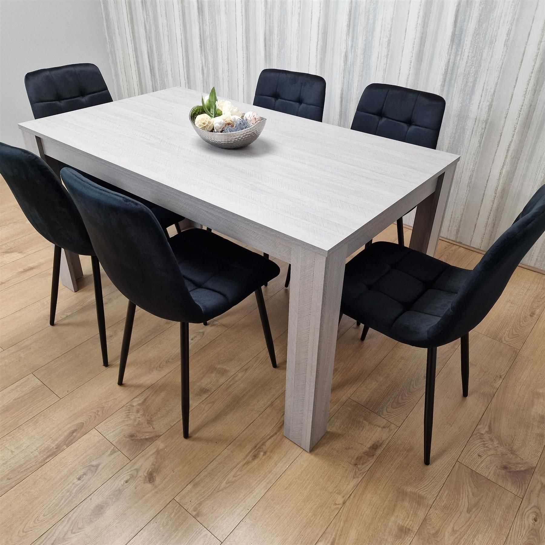 KOSY KOALA Kosy Koala Modern Grey Rectangle Dining Table Set With 6 Black Velvet Chairs Dining Room Furniture Set