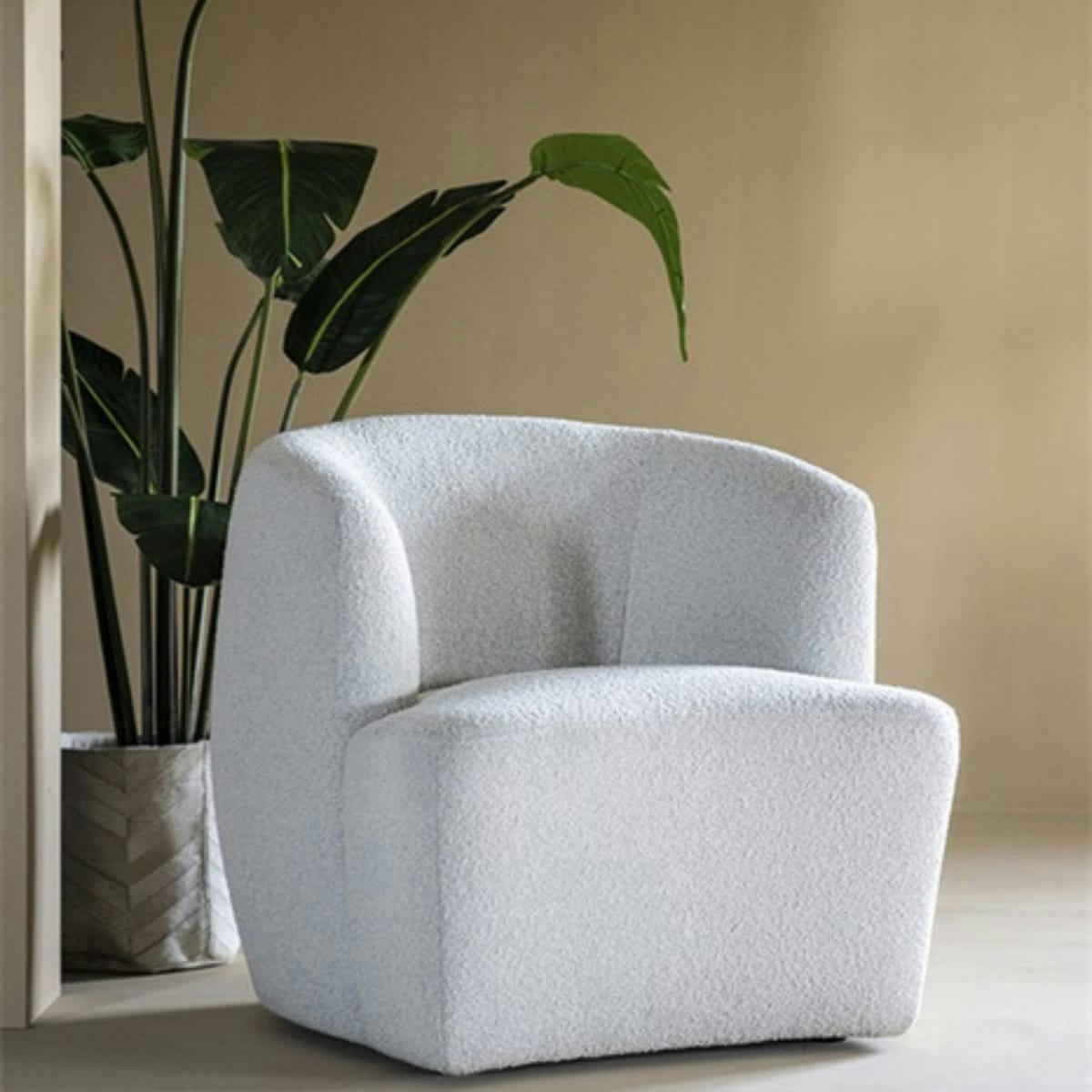 IKOT - Fauteuil rond avec accoudoirs en tissu blanc
