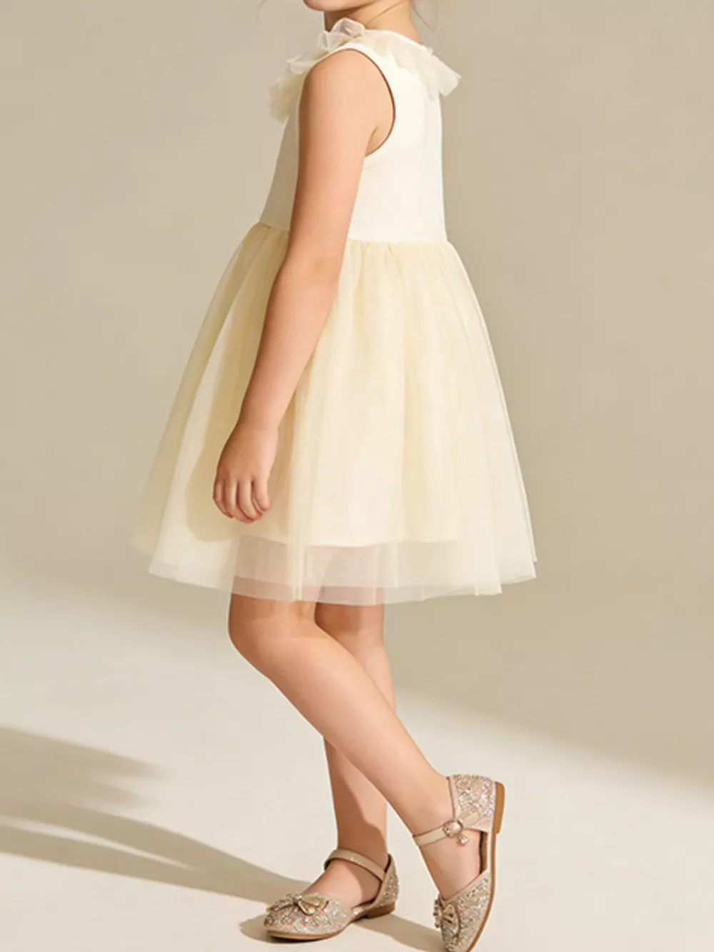 Children's Ruffled Collar Tulle Dress