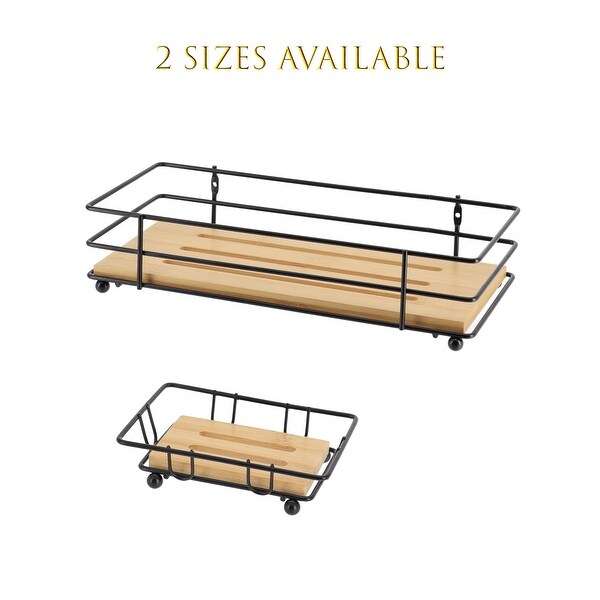 Bathroom Organizer Bamboo Tray Metal Wire