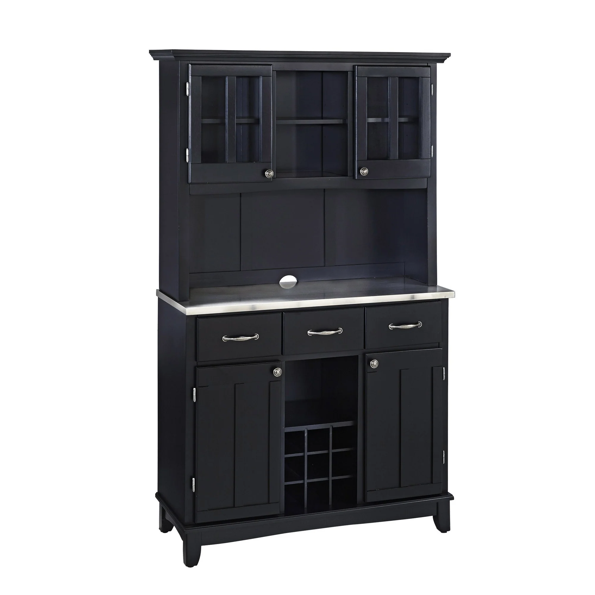 Buffet of Buffets Black Server with Hutch & Stainless Steel Top