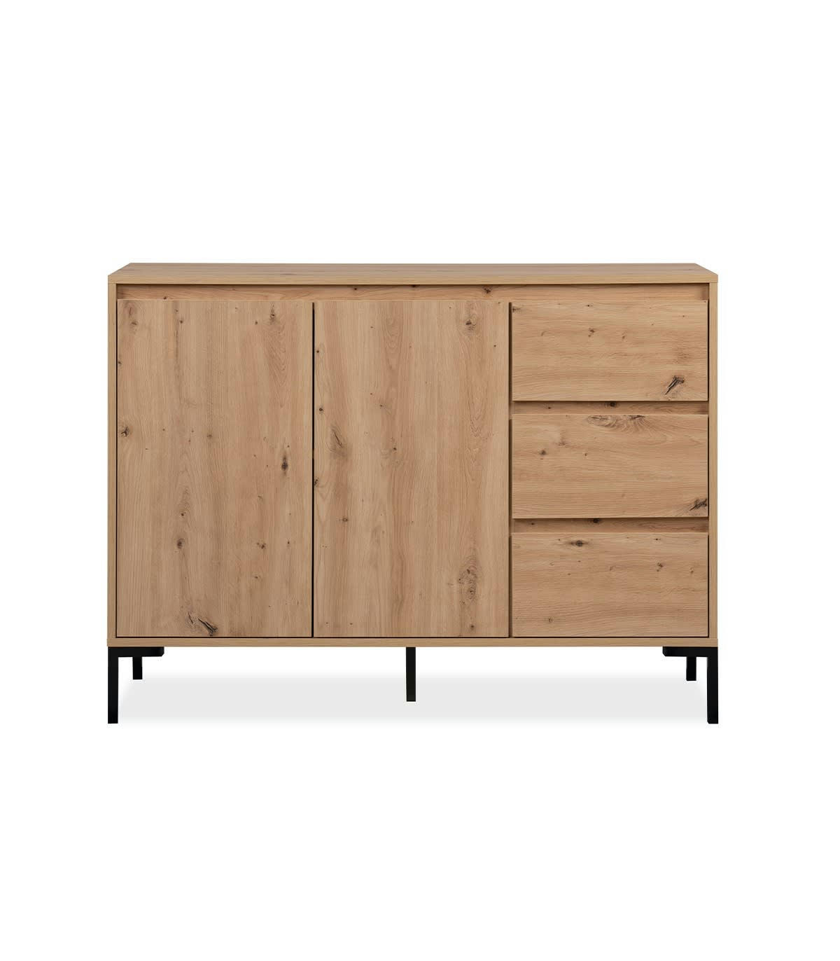 PLOCK - Buffet 2 portes 3 tiroirs et 1 étagère - L120 x H87 cm