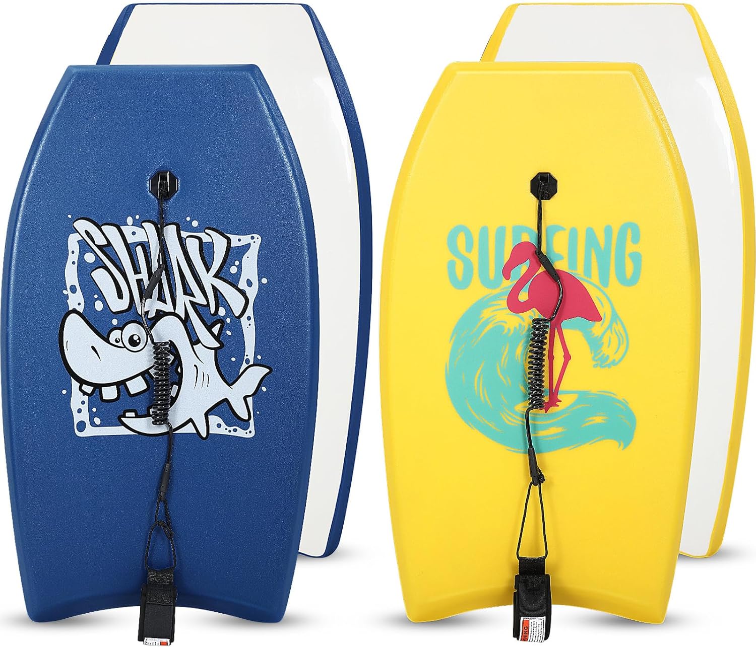 Blueweenly 2 Pcs Body Boards for Beach, Lightweight PE Bodyboard Surfboards with EPS Core, Wrist Leash, XPE Deck and HDPE Slick Bottom for Kids Teens Adults Pool Surfing