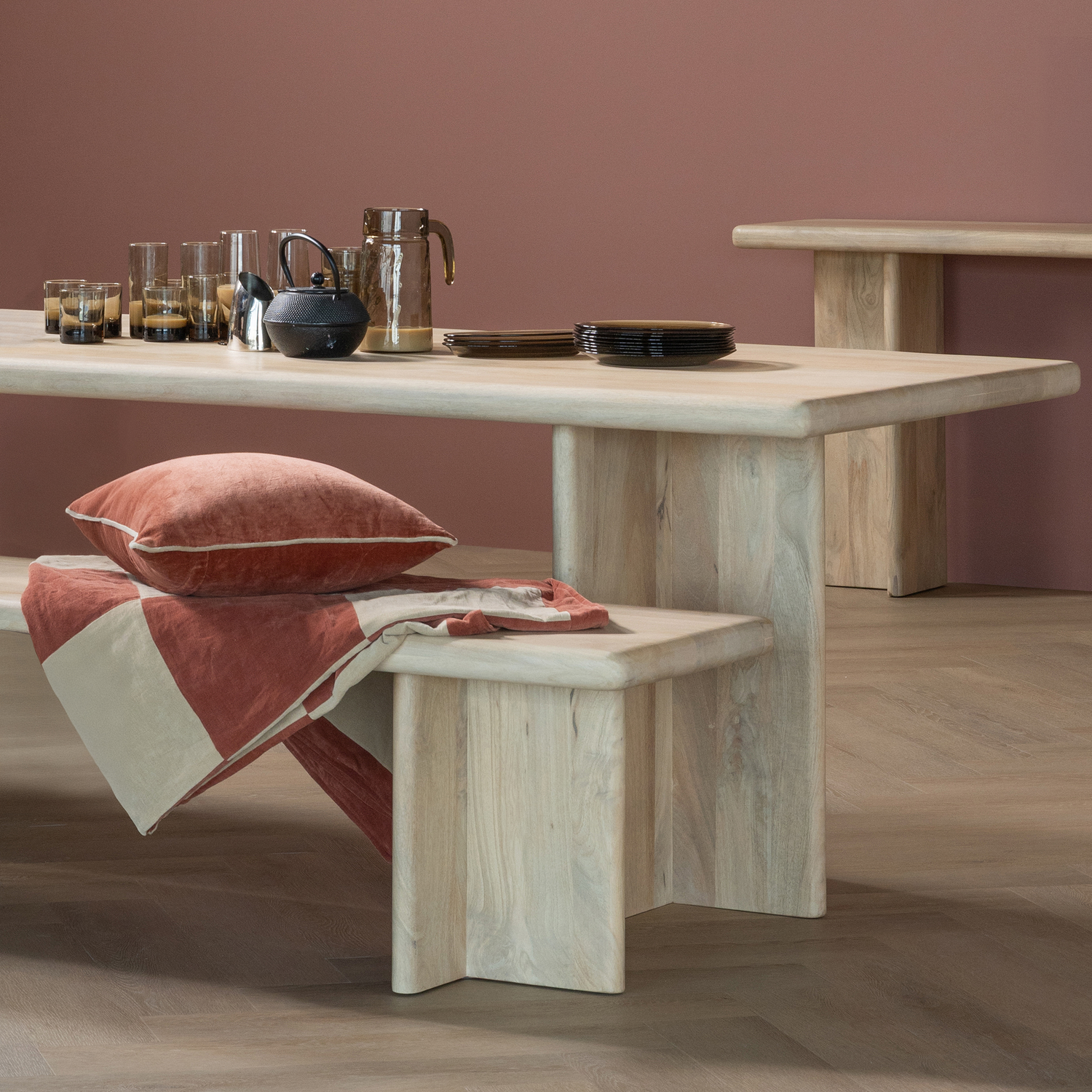 WOOOD Ato Eetbankje 180 CM - Mangohout - Naturel - 47x180x45