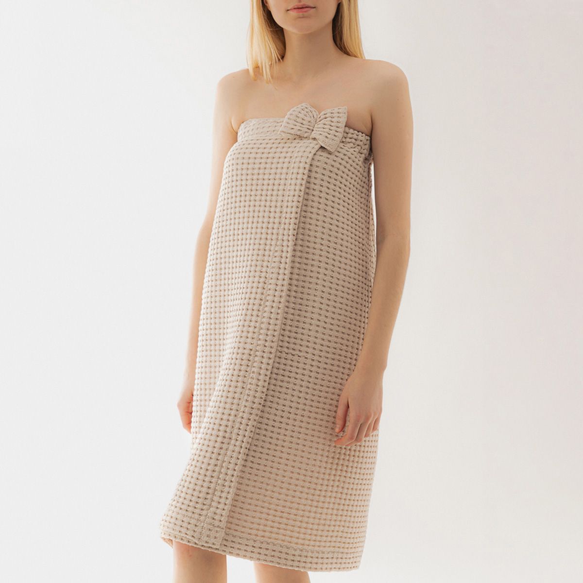 Ręcznik VAFFEL beżowy kąpielowy z rzepem 145x75 cm