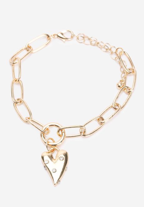 Womens Gold Diamante Heart Pendant Bracelet