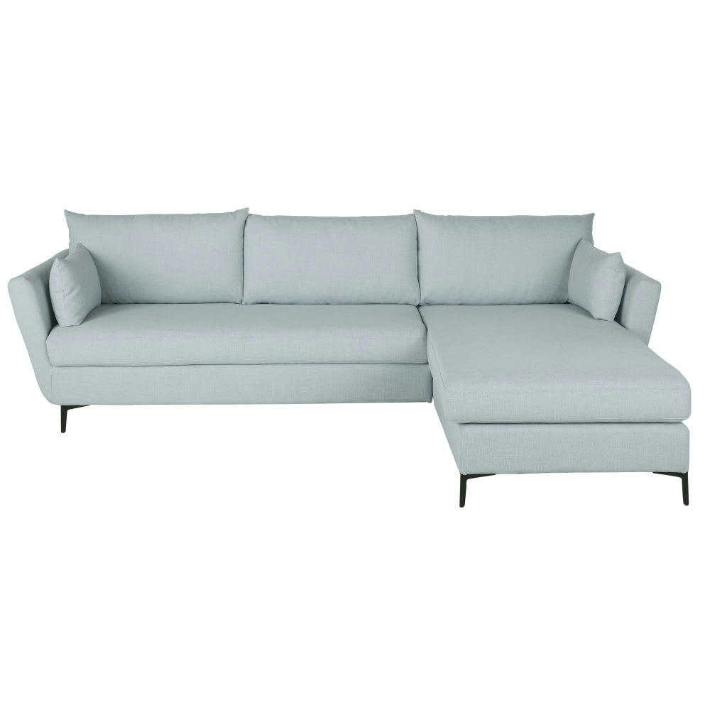 Prague - Canapé d'angle droit convertible 2/3 places bleu glacier, matelas 10 cm