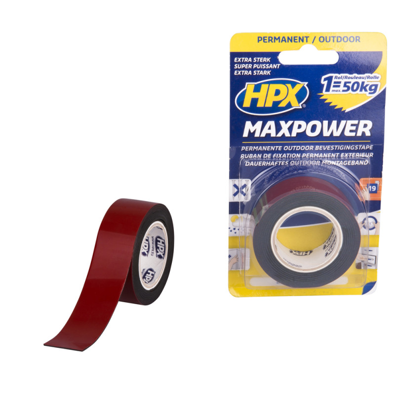 Adhésif double-face Max Power pour extérieur Noir 1,5 m HPX