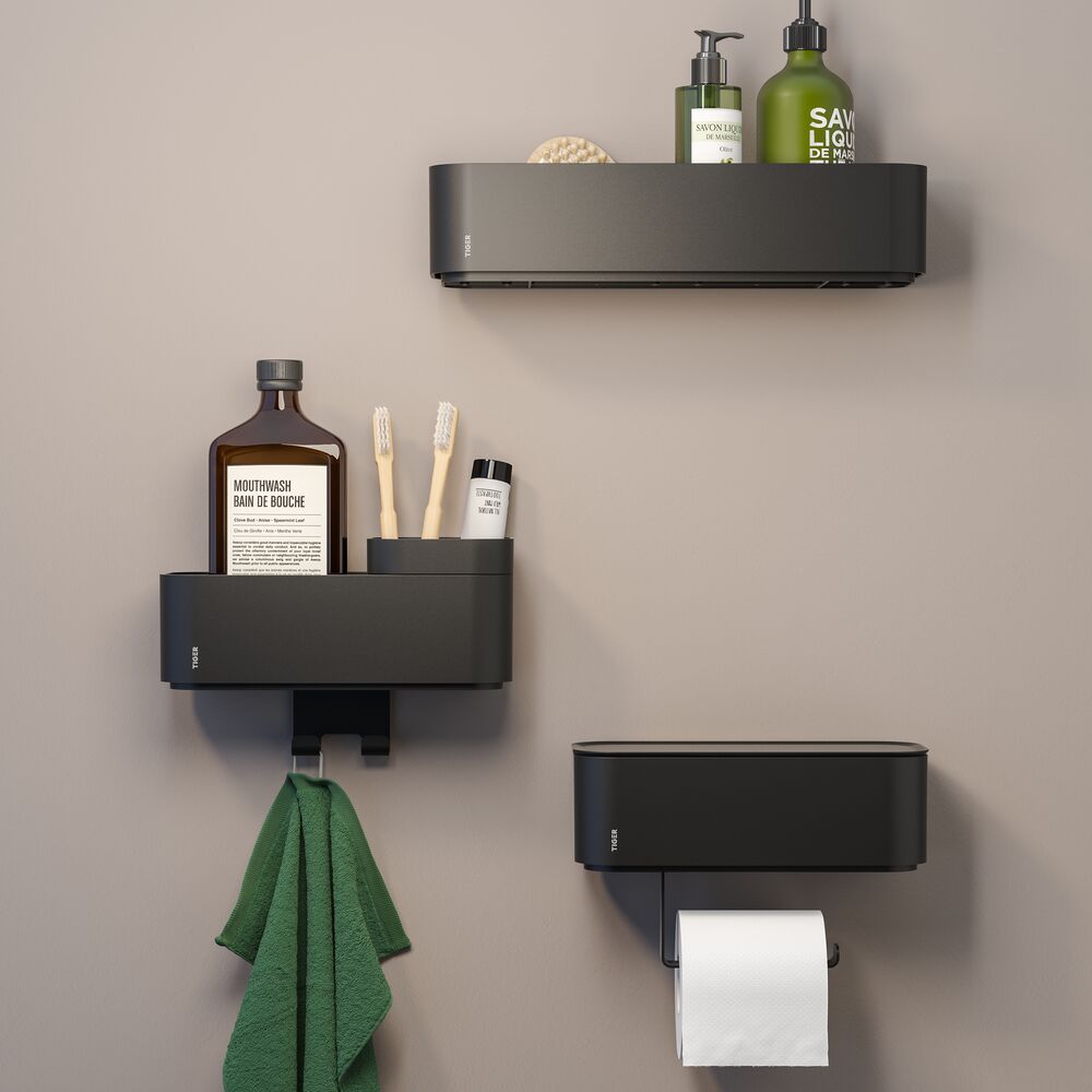 Tiger 2-Store Opbergbakje met handdoekhaak en tandenborstelHouder 25 c