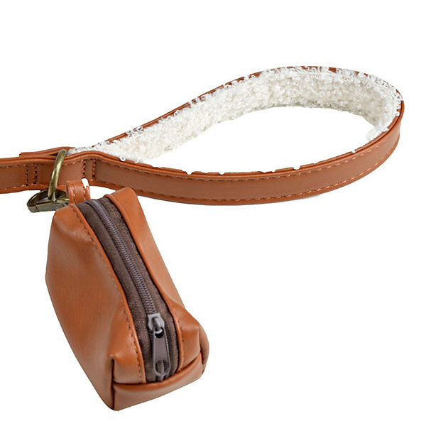 Laisse en similicuir et bouclette avec distributeur de sacs