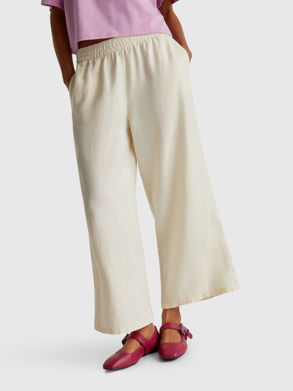 Wide leg trousers in pure linen