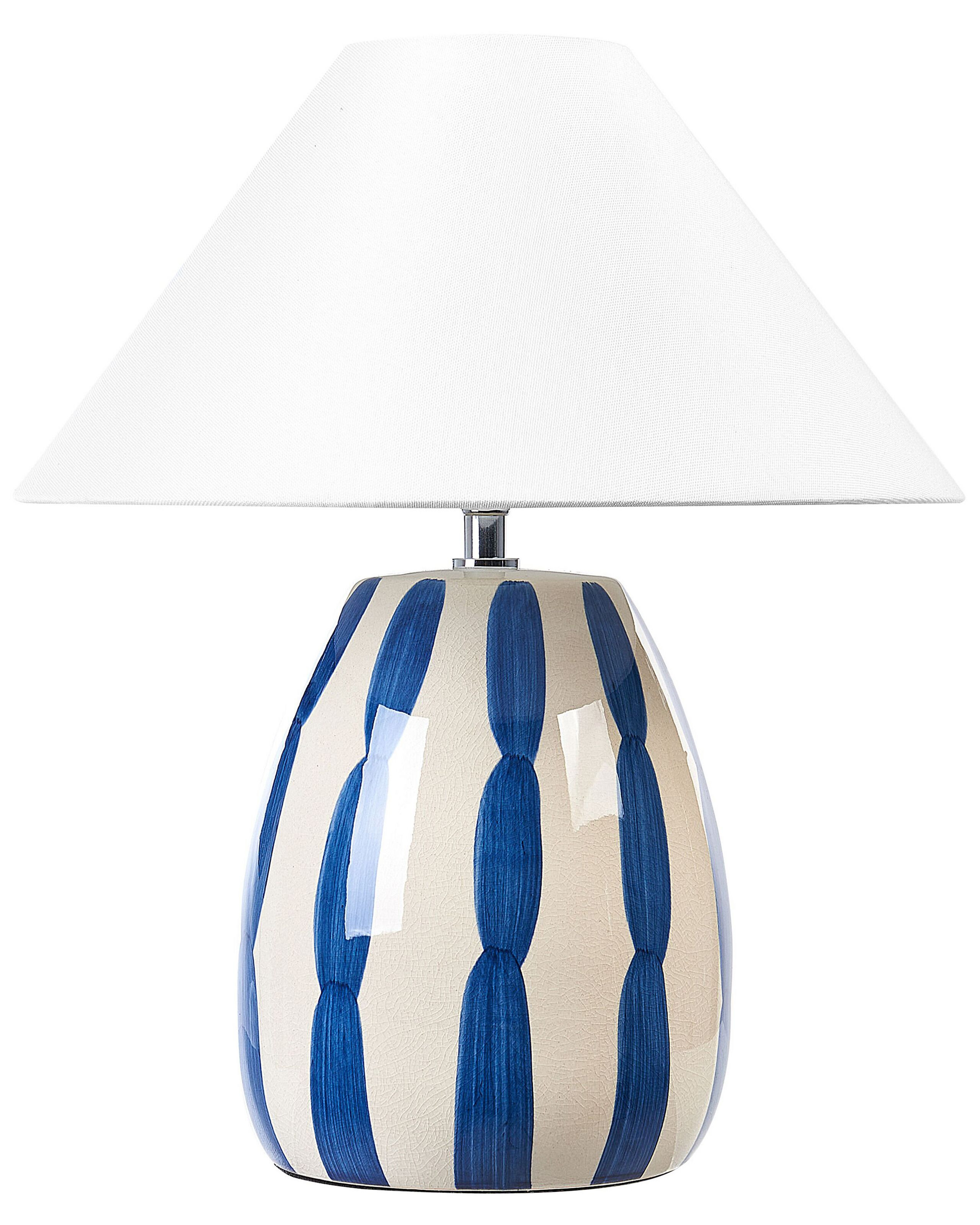 Lampa stołowa nocna ceramiczna beżowo-niebieska