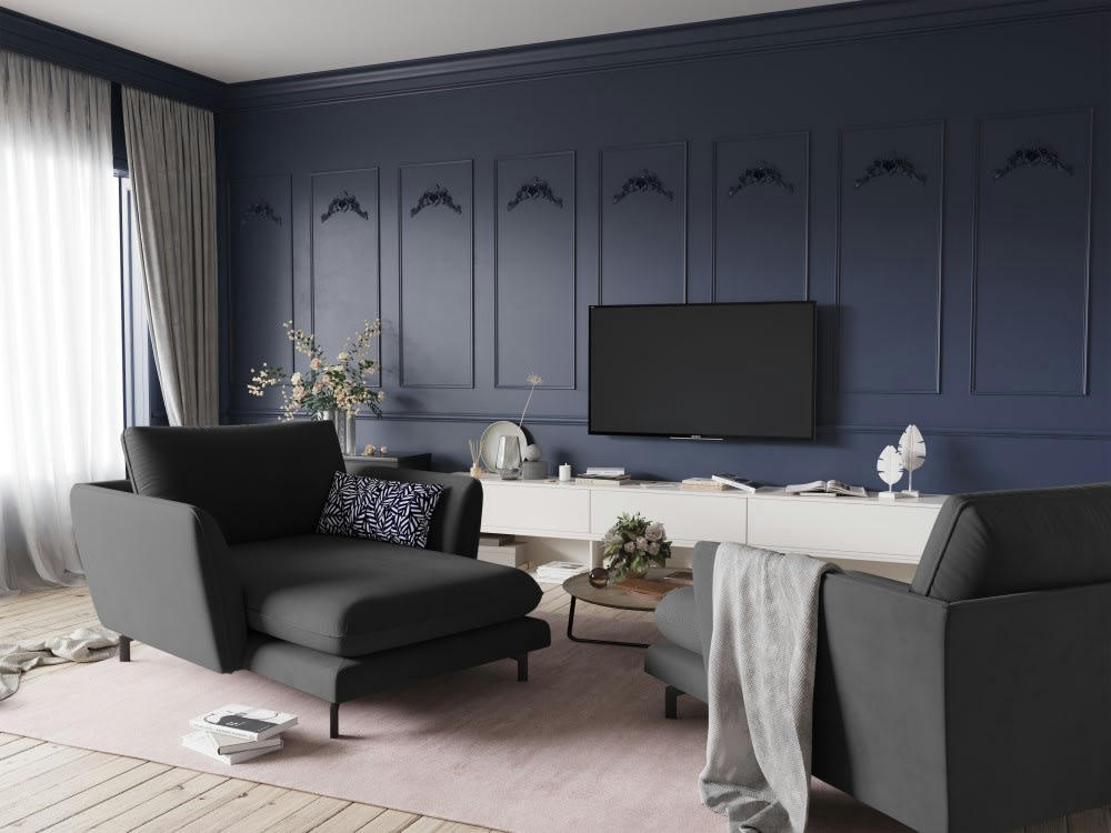 PODIUM - Méridienne 1 place en velours gris foncé